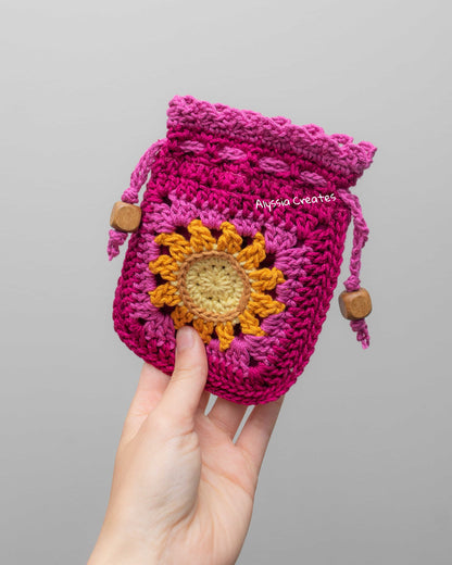 Sun and Moon Drawstring Pouch Crochet PDF PATTERN - Intermediate (English)