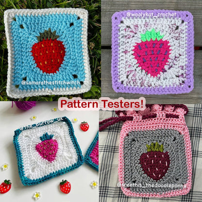Strawberry Granny Square Crochet PDF PATTERN (English)