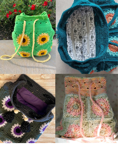 Sunflower Drawstring Backpack Crochet PDF PATTERN (English)