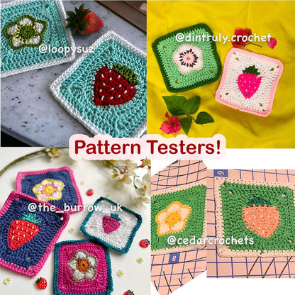 Strawberry Themed Granny Squares Crochet PDF PATTERN PACK (English)