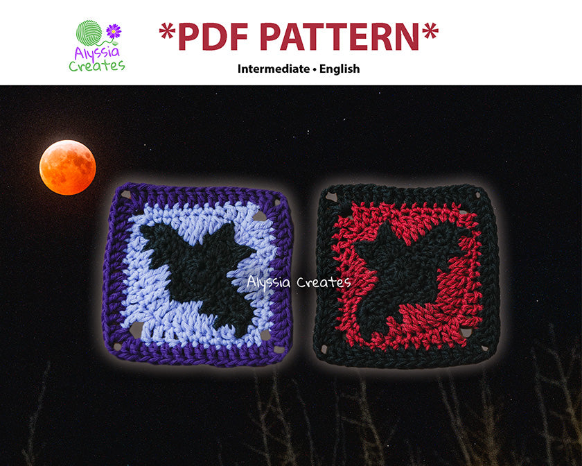 Bat Granny Square Crochet PDF PATTERN (English)