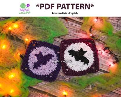 Bat with Moon Granny Square Crochet PDF PATTERN (English)