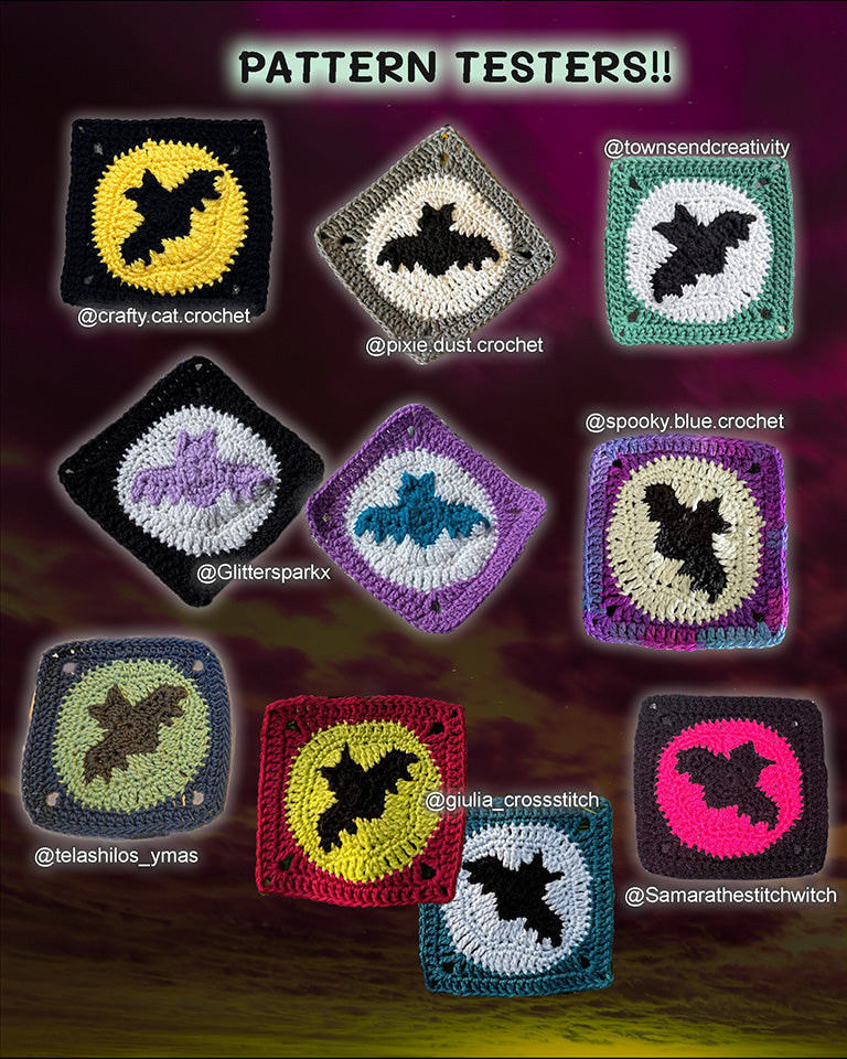 Bat with Moon Granny Square Crochet PDF PATTERN (English)