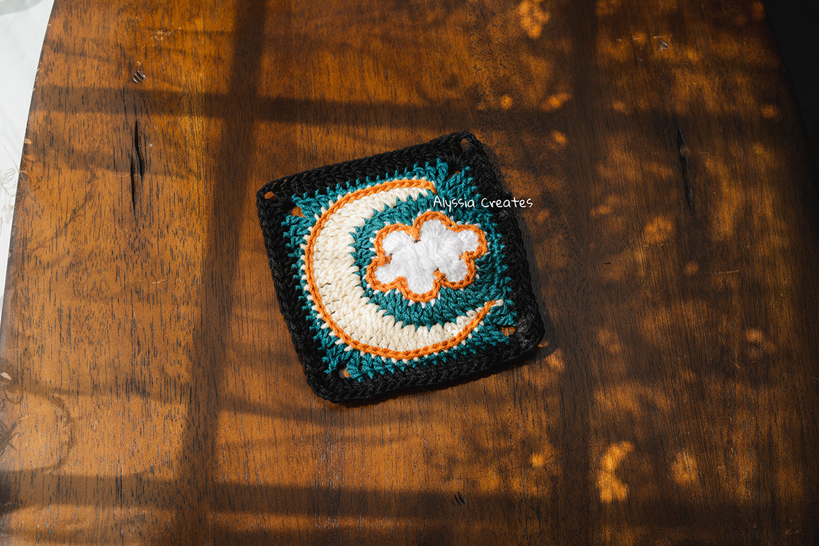 Cloud with Crescent Moon Combination Granny Square Crochet PDF PATTERN (English)