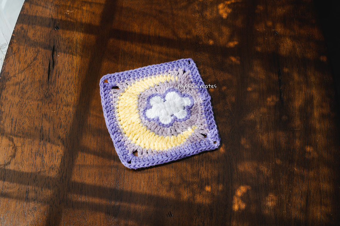 Cloud with Crescent Moon Combination Granny Square Crochet PDF PATTERN (English)