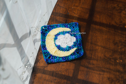 Cloud with Crescent Moon Combination Granny Square Crochet PDF PATTERN (English)