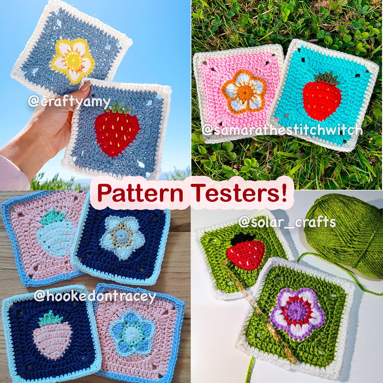 Strawberry Themed Granny Squares Crochet PDF PATTERN PACK (English)