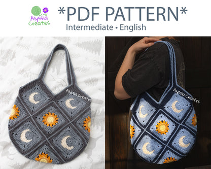 Sun and Moon Tote Bag Crochet PDF PATTERN - Intermediate (English)