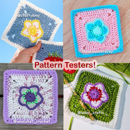Strawberry Flower Granny Square Crochet PDF PATTERN (English)