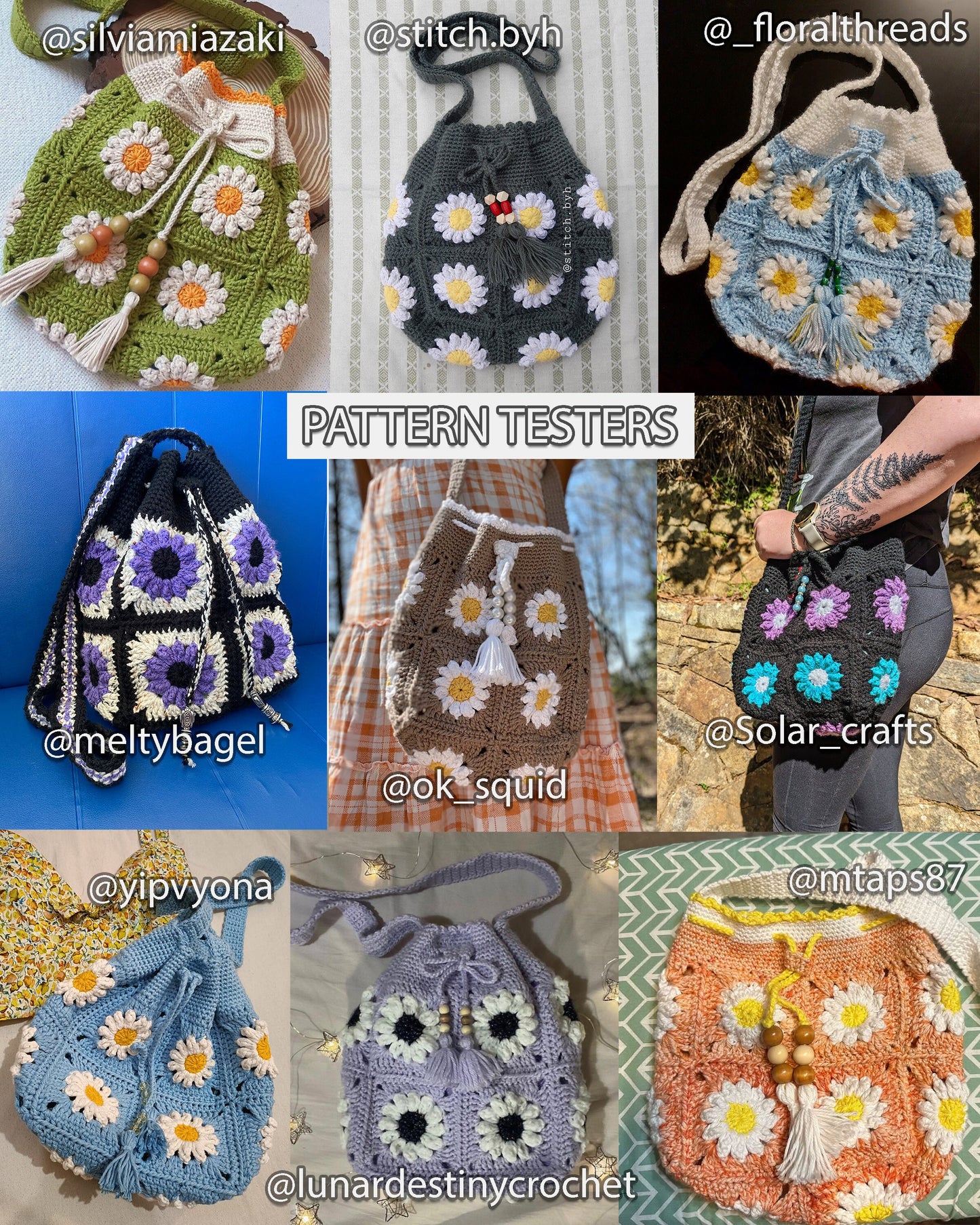 Daisy Crossbody Drawstring Bag Crochet PDF PATTERN - Advanced Beginner/Intermediate (English)