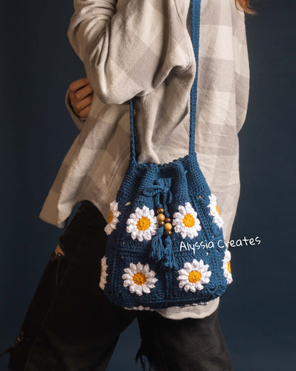 Daisy & Sun/Moon Drawstring Crossbody Bag Crochet PDF PATTERN PACK - Intermediate (English)