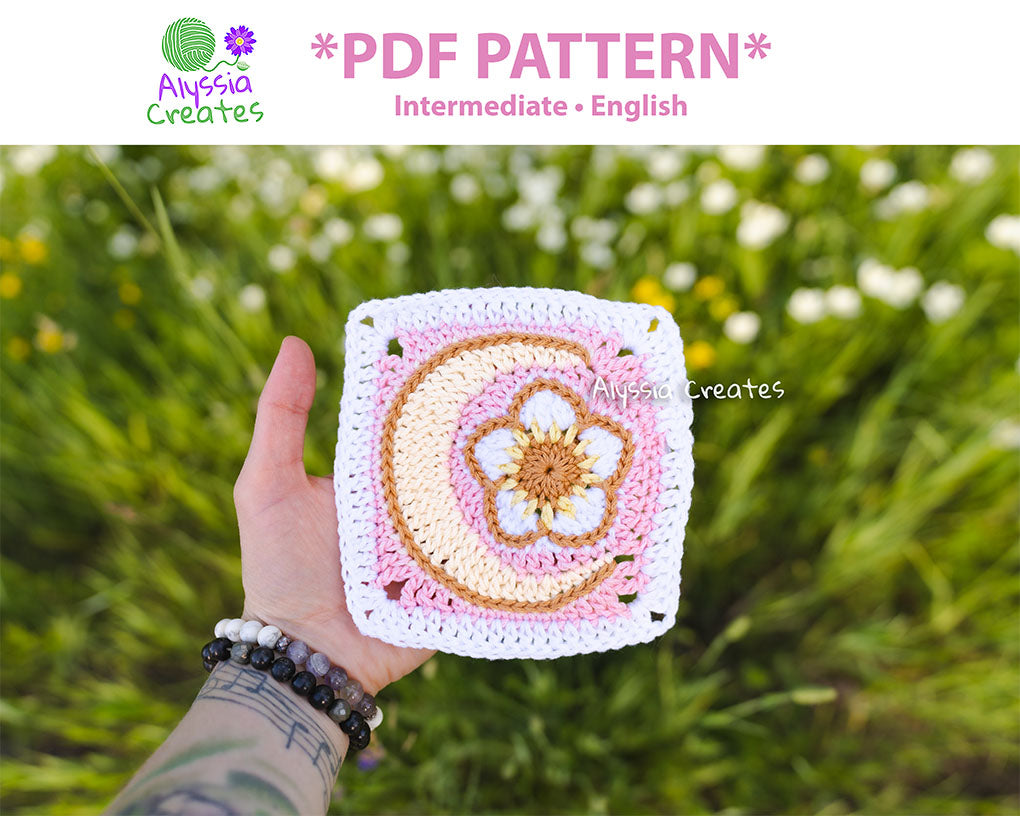 Flower with Crescent Moon Combination Granny Square Crochet PDF PATTERN (English)
