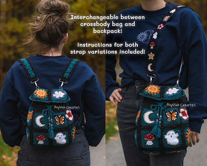 Customizable Witchy Crochet Bag add-on PDF PATTERN - Interchangeable between Crossbody/Shoulder Bag and Backpack! | Intermediate (English)