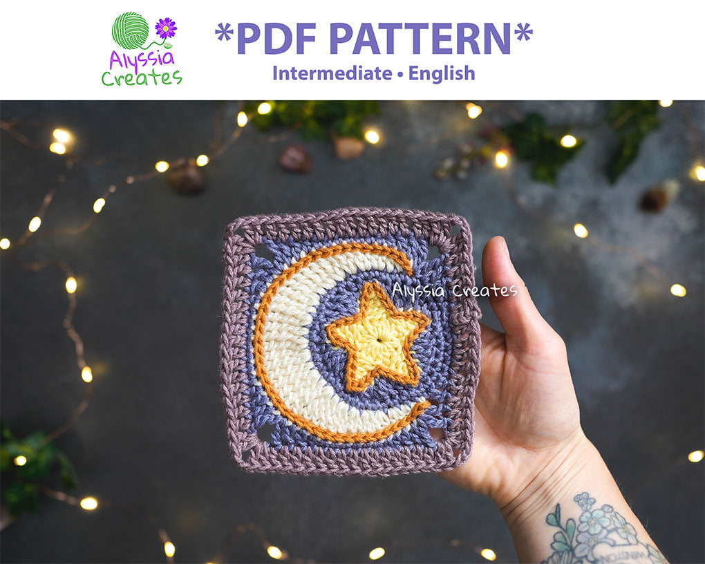 Star with Crescent Moon Combination Granny Square Crochet PDF PATTERN (English)