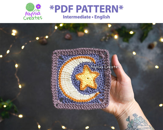 Star with Crescent Moon Combination Granny Square Crochet PDF PATTERN (English)