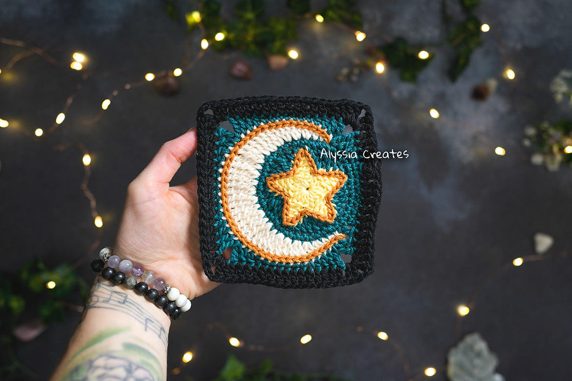 Star with Crescent Moon Combination Granny Square Crochet PDF PATTERN (English)