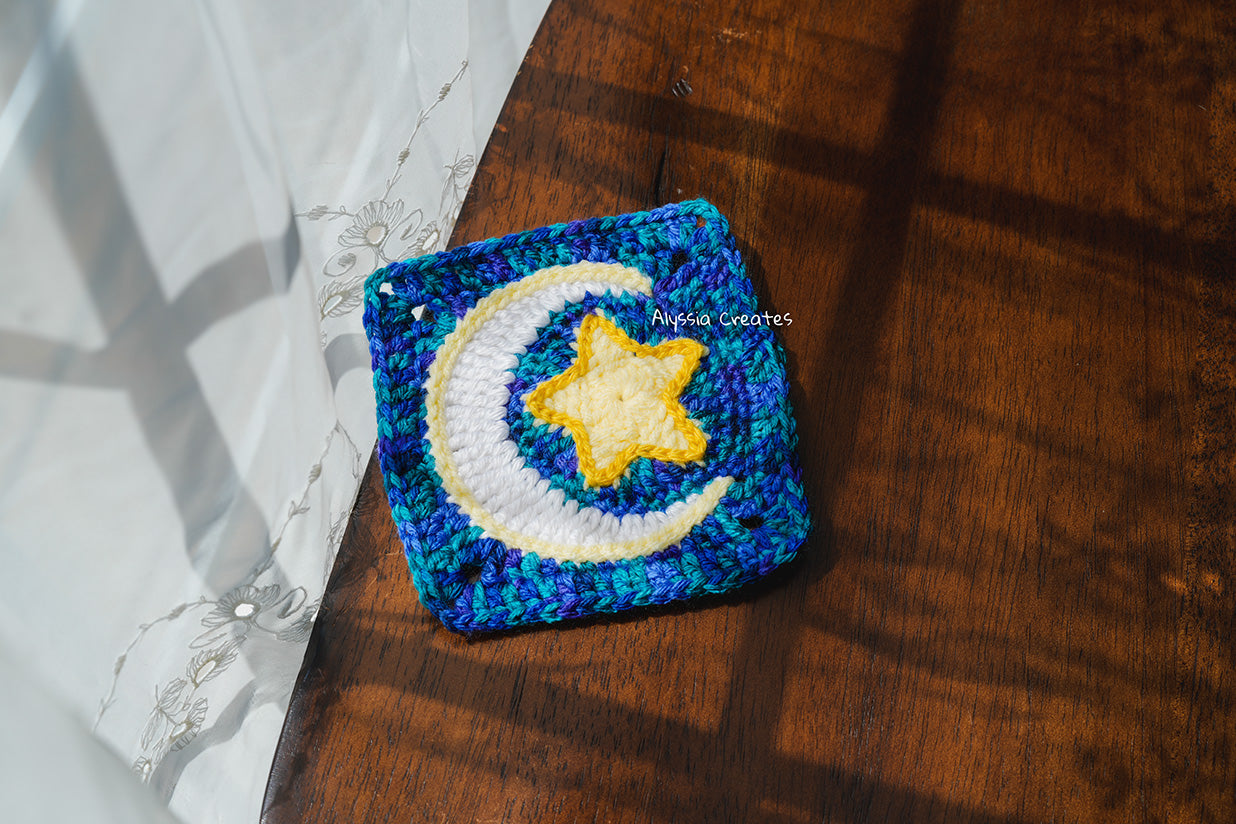 Star with Crescent Moon Combination Granny Square Crochet PDF PATTERN (English)