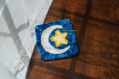 Star with Crescent Moon Combination Granny Square Crochet PDF PATTERN (English)