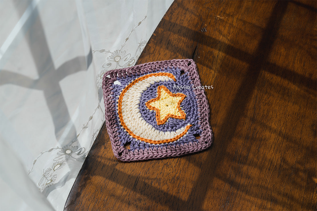 Star with Crescent Moon Combination Granny Square Crochet PDF PATTERN (English)