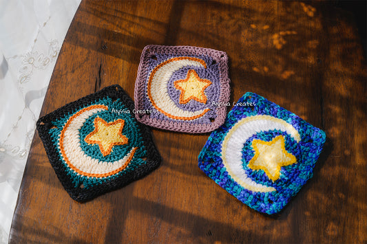 Star with Crescent Moon Combination Granny Square Crochet PDF PATTERN (English)