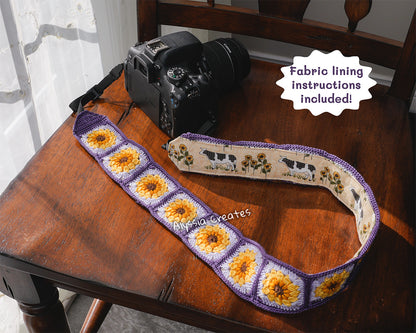 Crochet Sunflower Granny Square Strap PDF PATTERN (Bag, Camera, Binocular strap etc.) | Intermediate